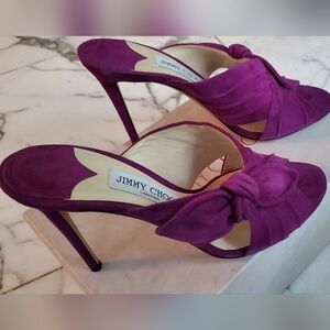 JIMMY CHOO- size 40 1/2 - sandals - suede leather heels-ankle color magenta